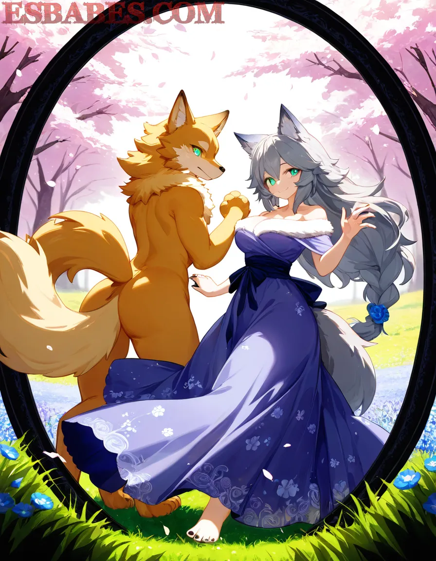 Hermosa Chica Anime Zorro en un Campo de Flores