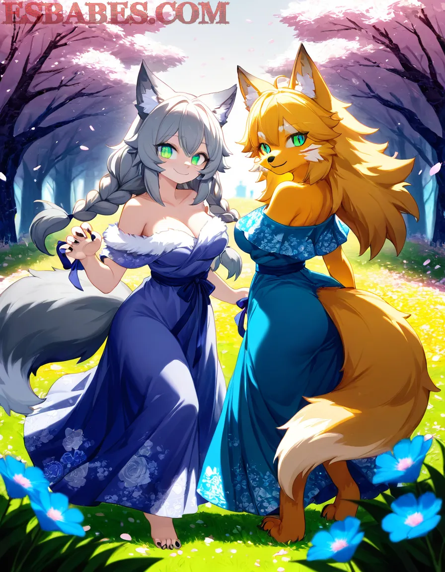 Hermosa Chica Anime Zorro en un Campo de Flores