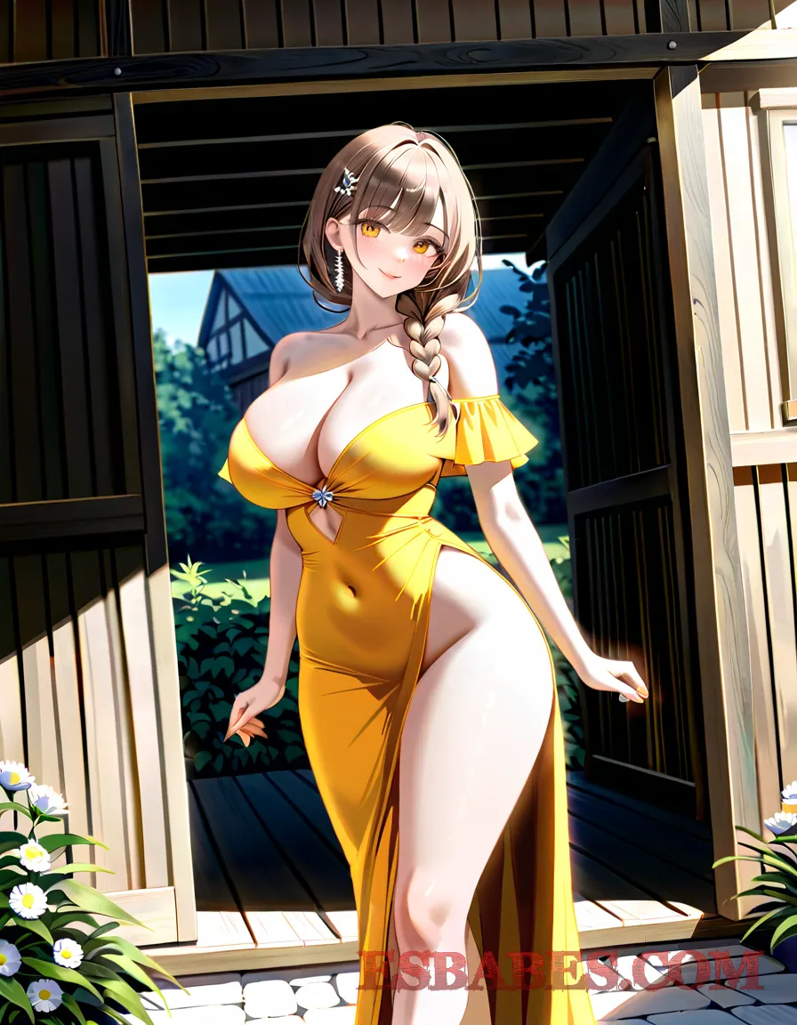 Imagen de Hermosa Chica Anime con Largo Vestido Amarillo – Arte Kawaii y Elegante
