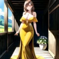 Imagen de Hermosa Chica Anime con Largo Vestido Amarillo – Arte Kawaii y Elegante