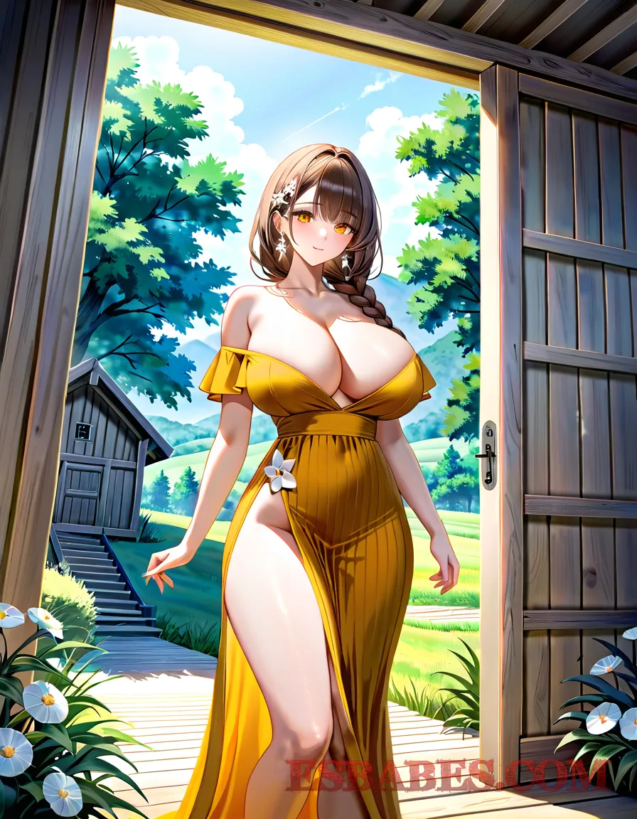 Imagen de Hermosa Chica Anime con Largo Vestido Amarillo – Arte Kawaii y Elegante