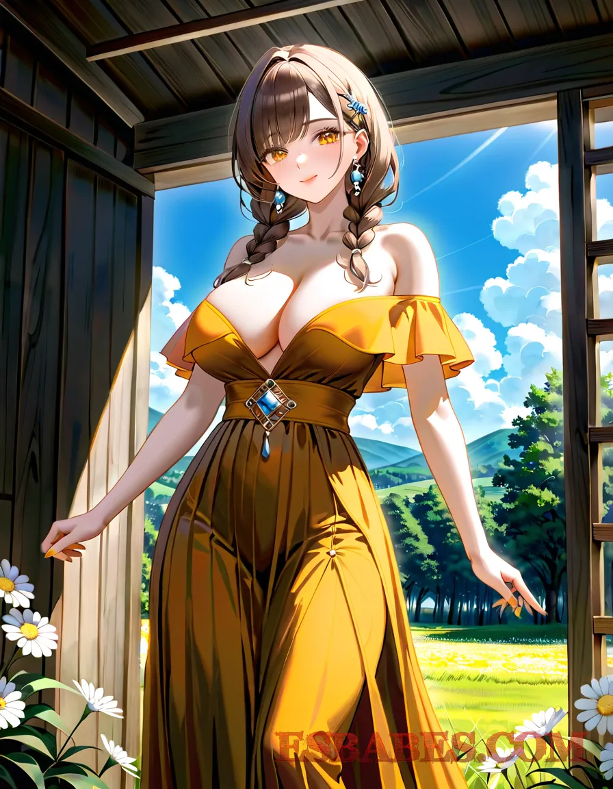 Imagen de Hermosa Chica Anime con Largo Vestido Amarillo – Arte Kawaii y Elegante
