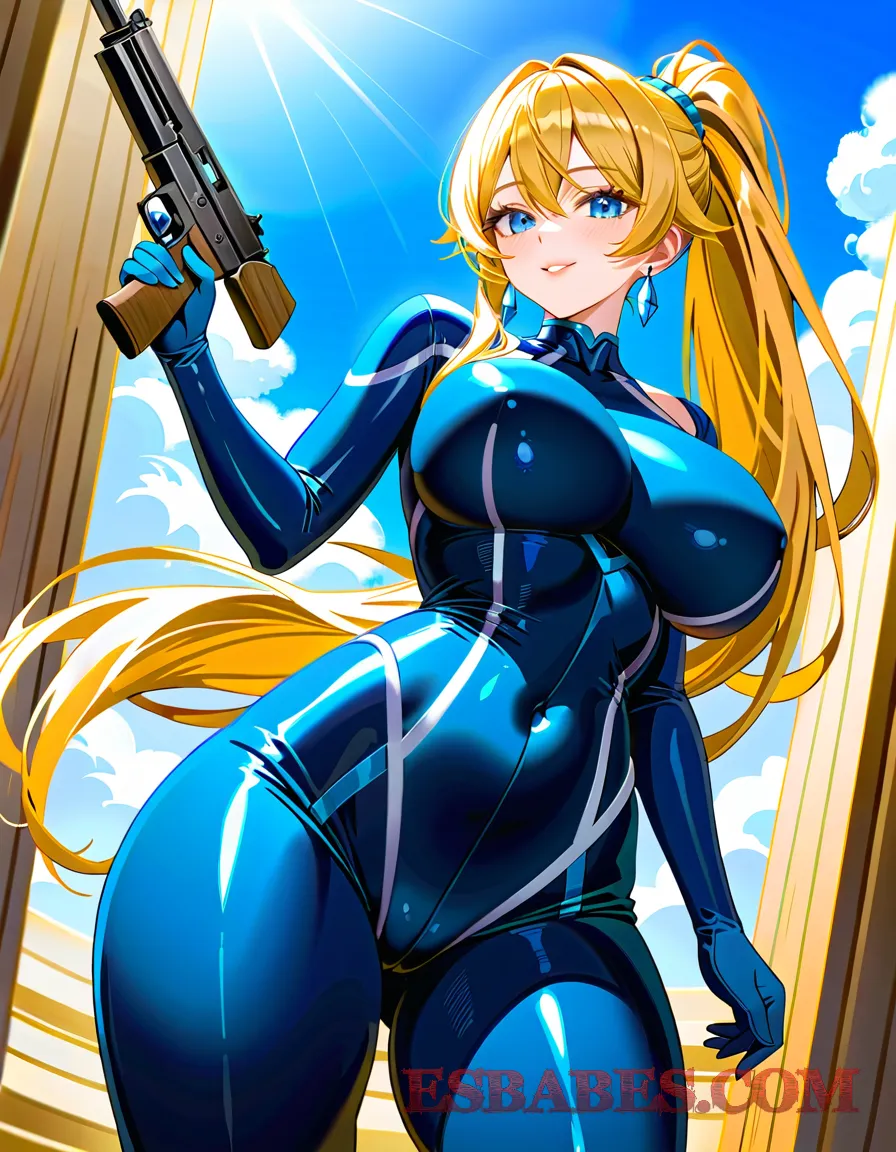 Imagen de Hermosa Chica Rubia en Látex Azul