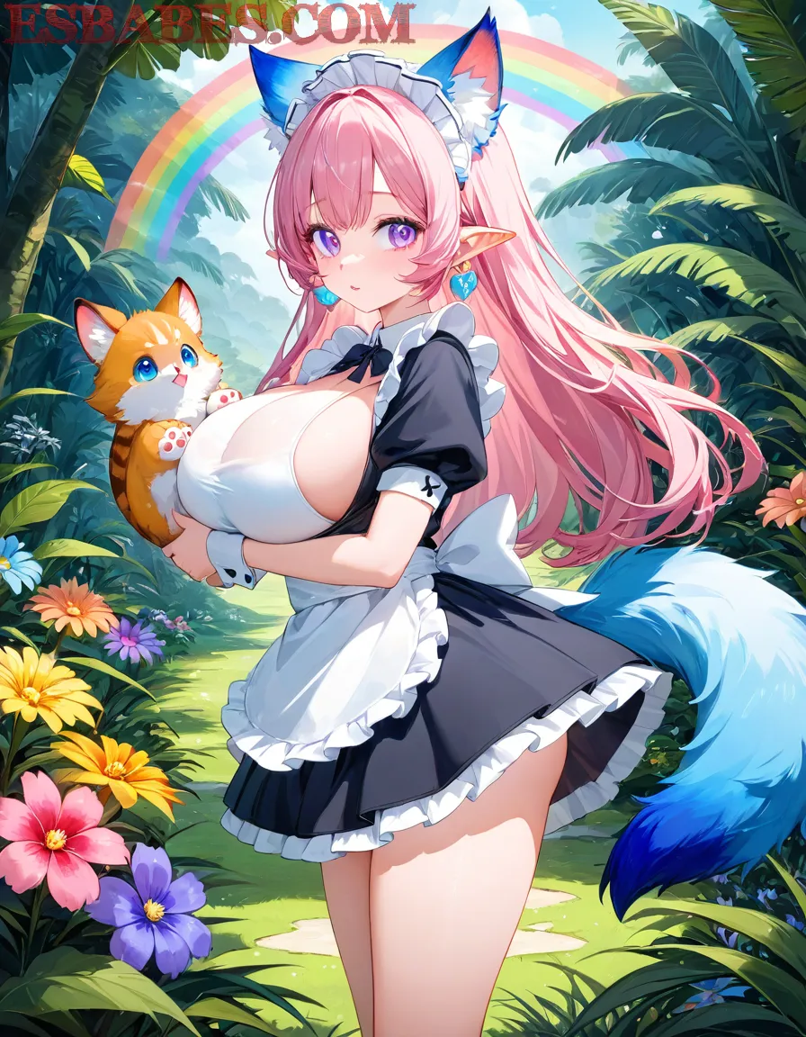 Arte ilustración increíble de Hentai New Anime Catgirl Maid Senpai generado por IA