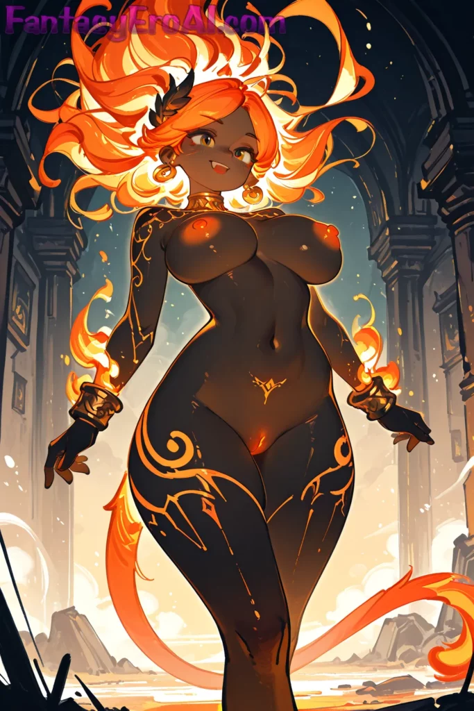 Demonía de Llamas en Templo Ardiente – IA Art