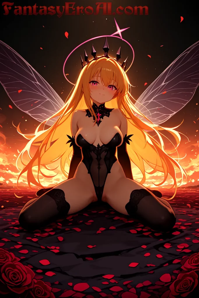 Hada Prohibida en Jardín de Pétalos Ardientes