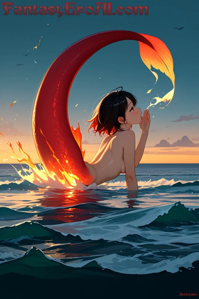 Sirena Ardiente en Océano de Olas Susurrantes