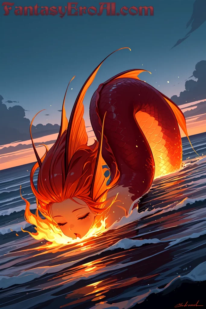 Sirena Ardiente en Océano de Olas Susurrantes