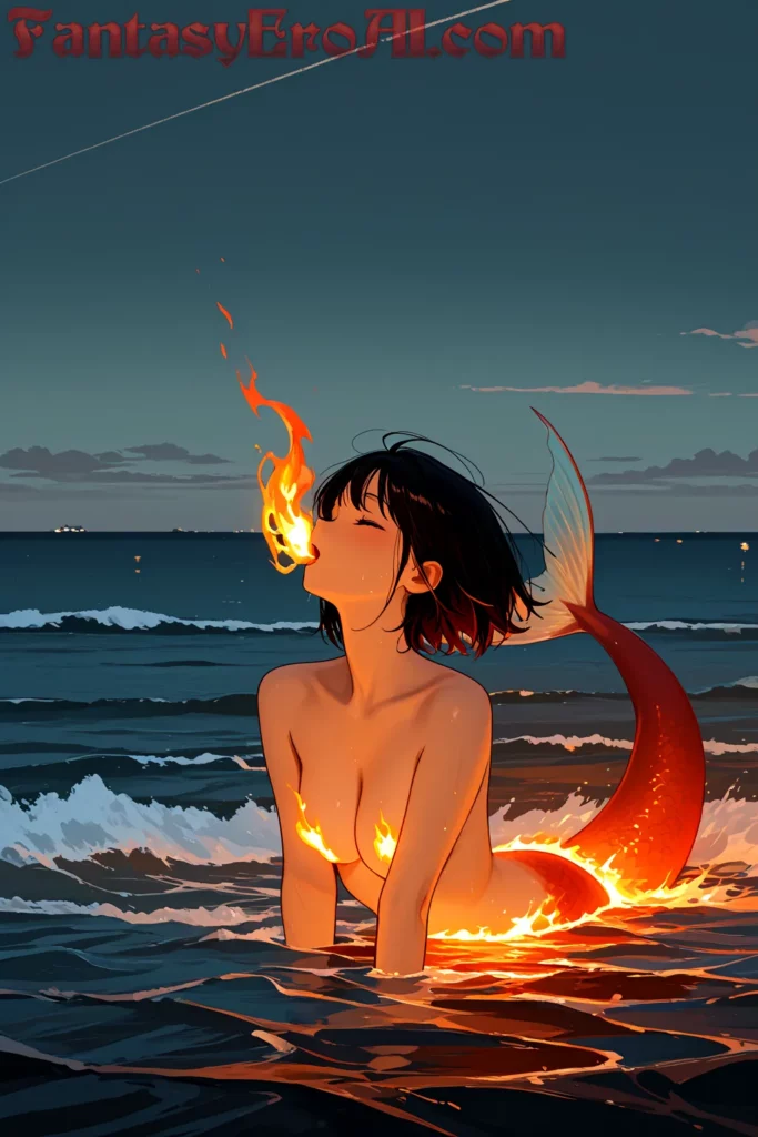 Sirena Ardiente en Océano de Olas Susurrantes